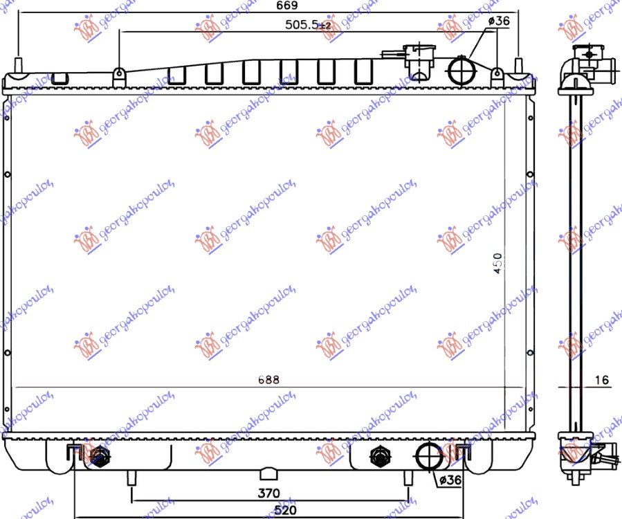 HLADNJAK MOTORA BENZIN 2.4i-16V AUTOMATIK (45x68.6x1.6)