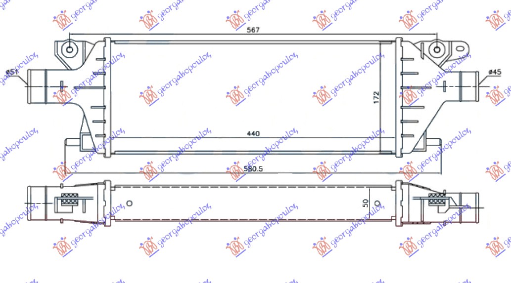 HLADNJAK INTERCOOLER 2.0 JTD(440x172x55)