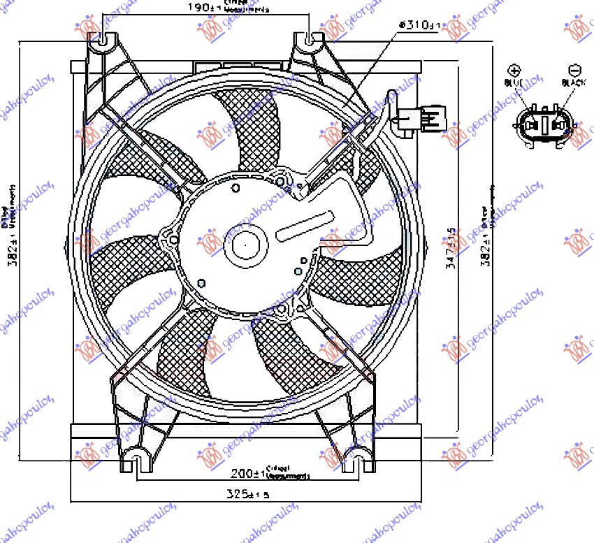 VENTILATOR KLIME KOMPLET (BENZIN) (310mm) (2 PIN)