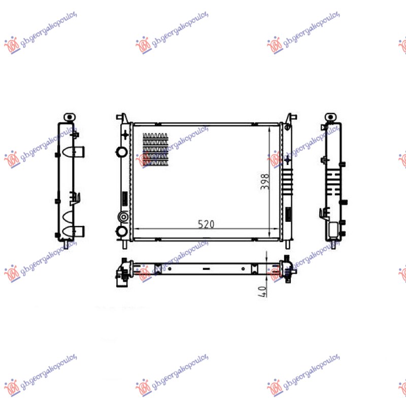 HLADNJAK MOTORA 1.9 DIZEL (520x378x42) 00-