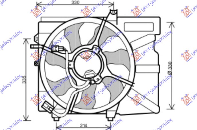 VENTILATOR KOMPLET (BENZIN) (+/-AC) (DONJI NOSACI 215mm)