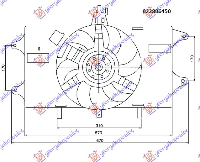 VENTILATOR KOMPLET (1.2 BENZIN) (-AC)