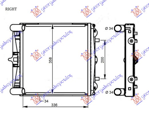 HLADNJAK MOTORA 2.5/2.7-S/3.2 (+/-AC) (33.6x35.8x3.4)