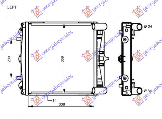 HLADNJAK MOTORA 2.5/2.7-S/3.2 (+/-AC) (33.6x35.8x3.4)