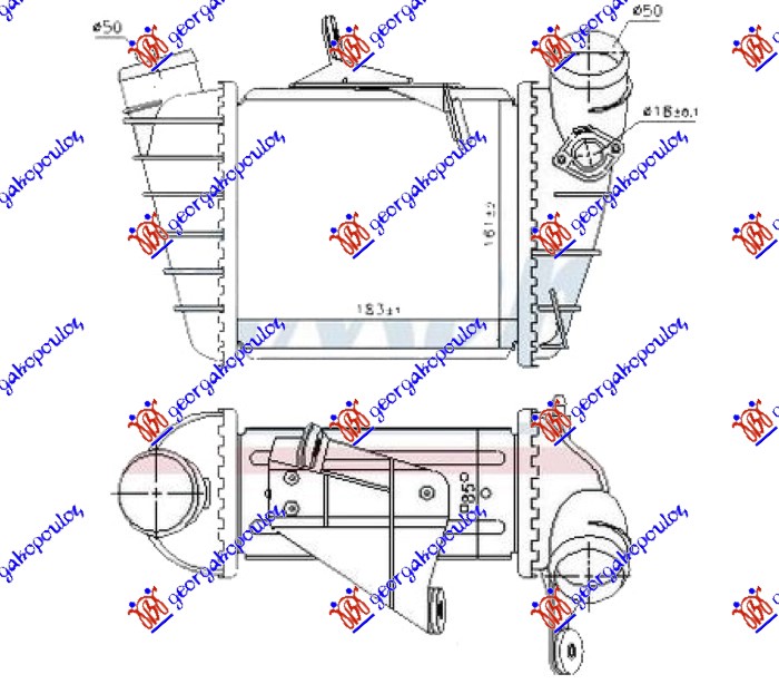 HLADNJAK INTERCOOLER 1.9 DIZEL 183x161 (SENZ. 18mm)