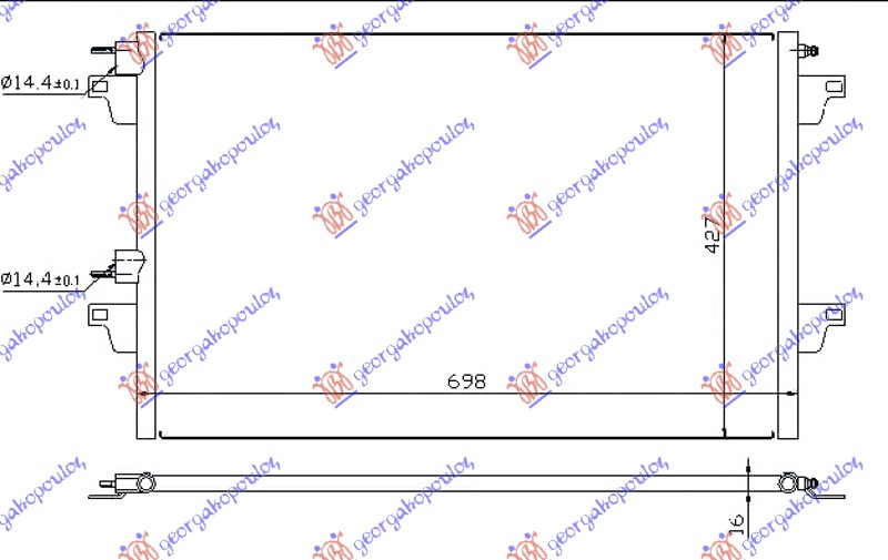 HLADNJAK KLIME BENZIN/DIZEL (660x430x16) -04 CEV 14.5/14.5mm