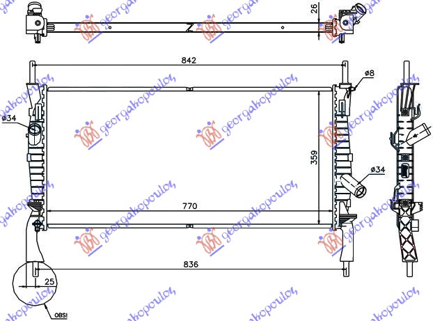 HLADNJAK MOTORA 2.2/2.4 TDCI 2.3i (+AC) (76.8x38)