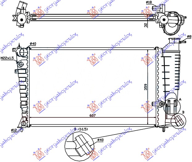 HLADNJAK MOTORA 1.9 TURBO DIZEL (+/-AC) (607x359x32)