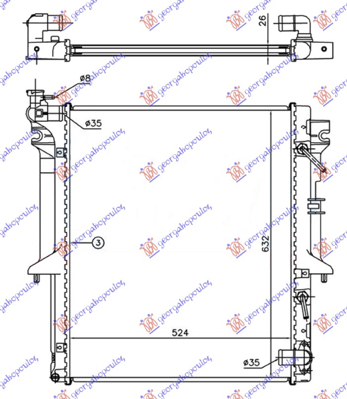 HLADNJAK MOTORA 2.5 T.D (AUTO) (525x635x26)