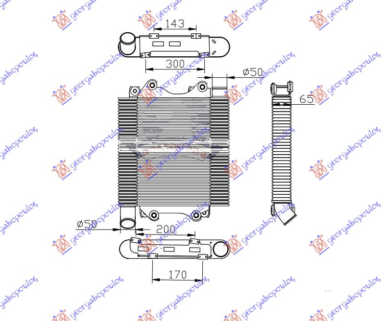 HLADNJAK INTERCOOLER 2.5/3.0 D DIZ(376x375x65