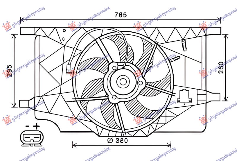 VENTILATOR KOMPLET 1.9/2.0/2.2 DIZEL - 2.0 BENZIN (380mm) (2 PIN)