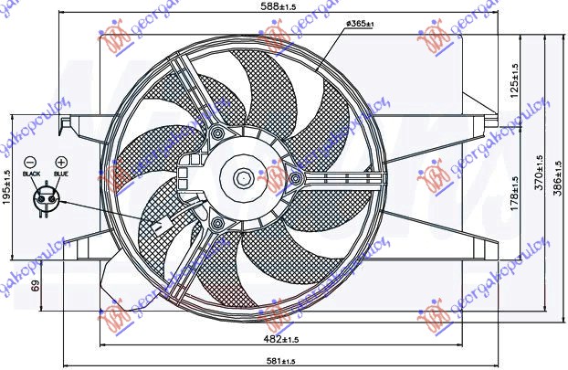 VENTILATOR KOMPLET (BENZIN/DIZEL) (+AC) (DUGULJASTI KONEKTOR)