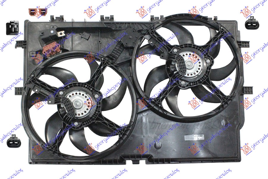 VENTILATOR (DUPLI) KOMPLET (3.0 BENZIN - 2.0/2.3-3.0 DIZEL) (+AC) (390mm+390mm) (2+2 PIN) (2 DUGULJASTA KONEKTORA)