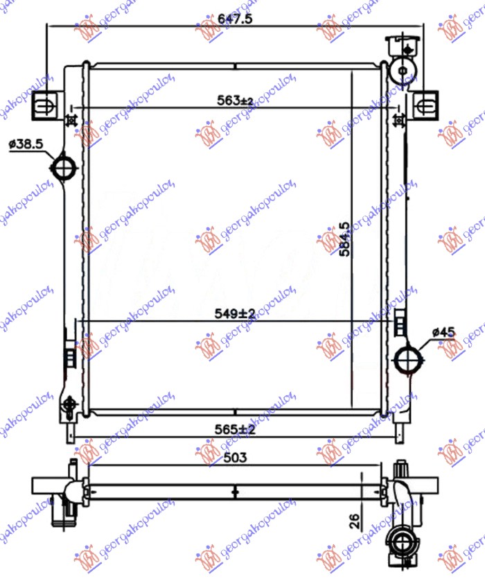 HLADNJAK MOTORA 3.7i BENZIN (MAN/AUTO) (503x585x26)