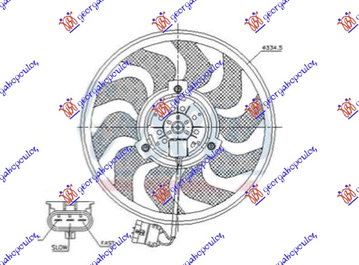 VENTILATOR (MOTOR+ELISA) (1.6/2.0 TURBO BENZIN - 1.3/1.7/1.9 CDTI DIZEL) (335mm) (3 PIN)