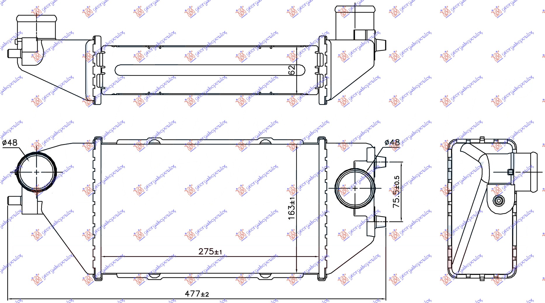 HLADNJAK INTERKULERA 2.2 CTDI (275x163x62)