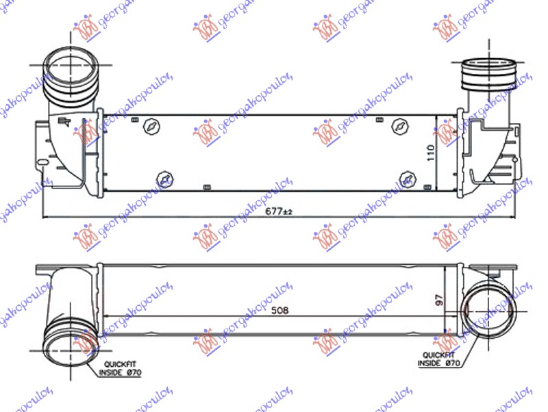 HLADNJAK INTERKULERA 3.0 (325D-330D) BENZIN (510x100x105) CEV 70/70