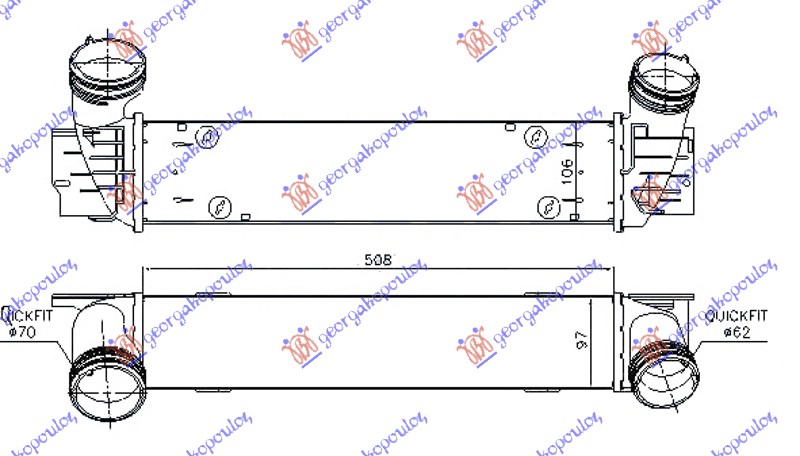 HLADNJAK INTERKULERA 2.0 (320D) DIZEL (510x95x105) CEV 70/62