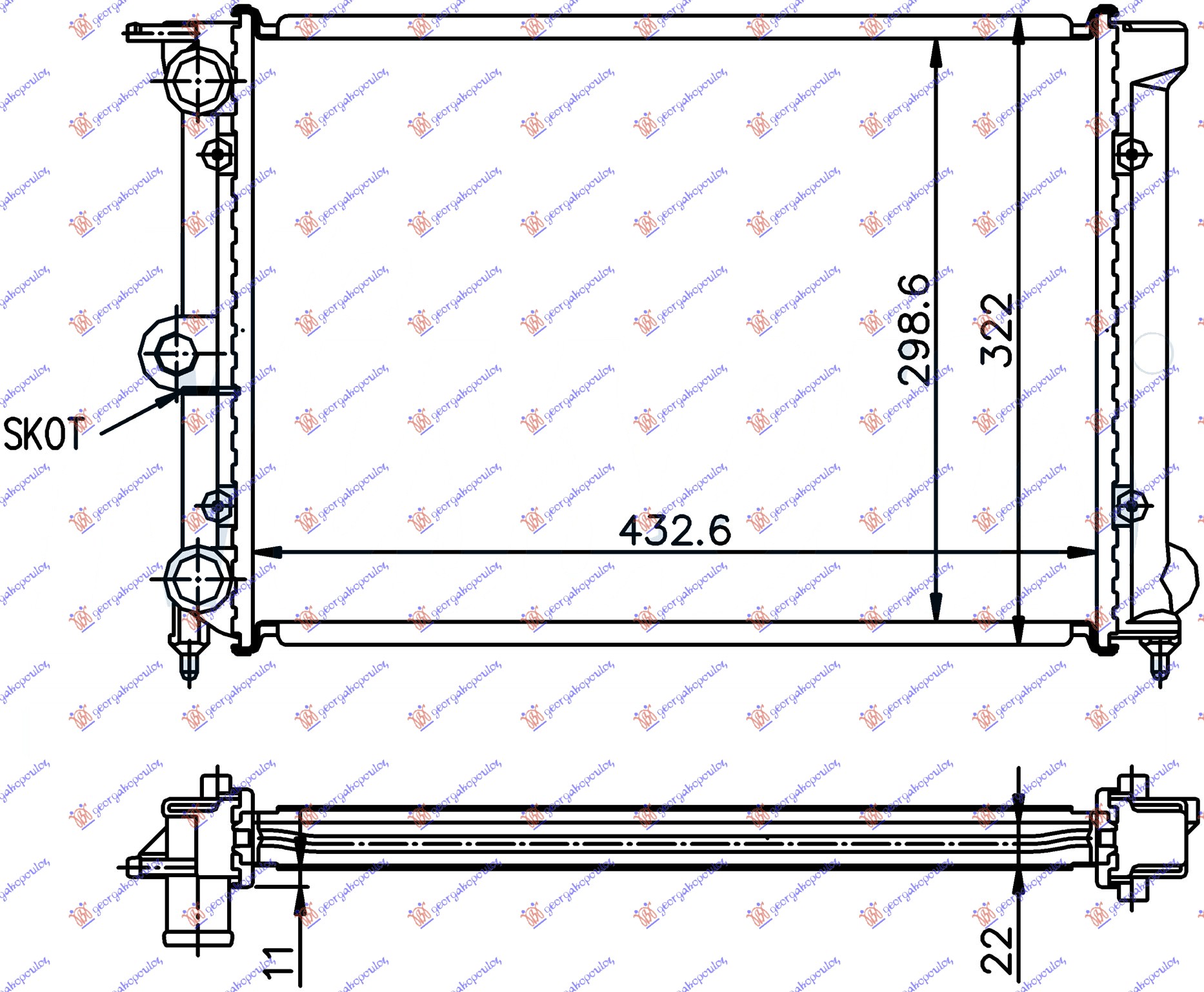 HLADNJAK MOTORA 1.0/1.3 (43x32) (VALEO CLASSIC)