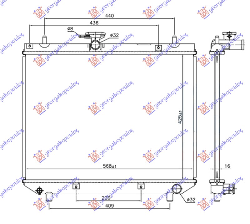 HLADNJAK MOTORA 1.3 16v (MAN) (425x568x16) 00-