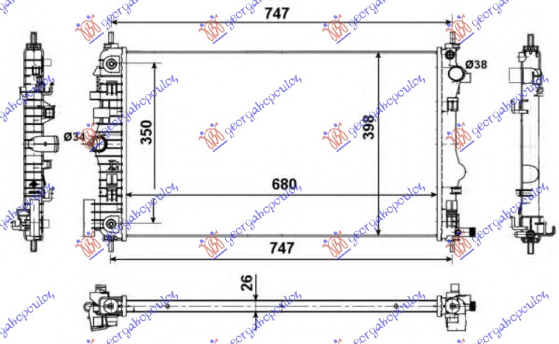 HLADNJAK MOTORA 2.0 TURBO +/ - A/C (68x40)AUTOM