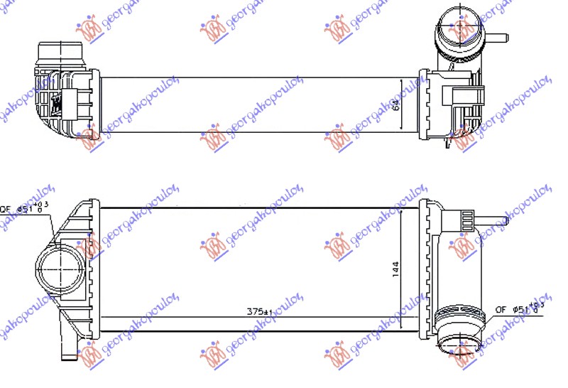 HLADNJAK INTERKULERA 1.2 TCE BENZIN - 1.5 DCi DIZEL (375x145x64) BRZA SPOJNICA