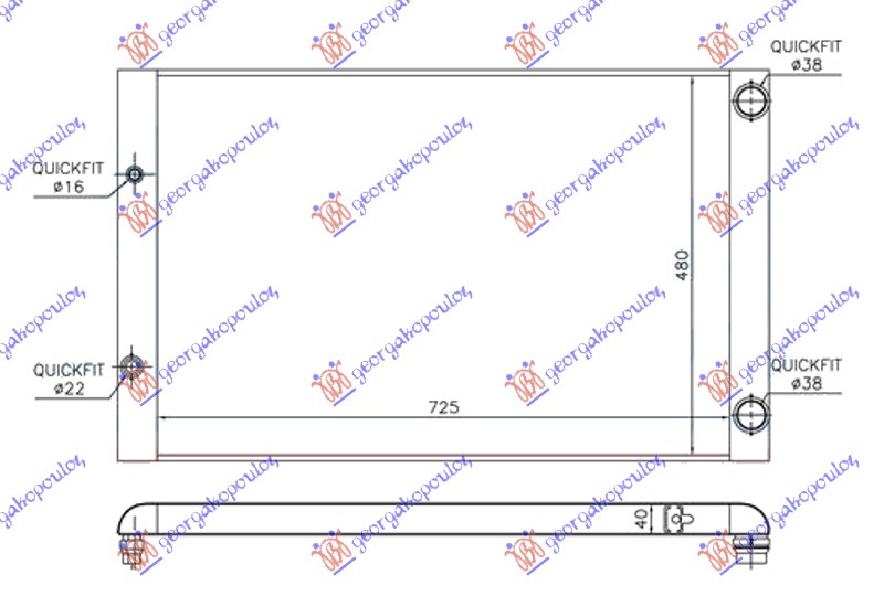 HLADNJAK 3.7-4.2i BENZIN (725x480x40) RH TUBE