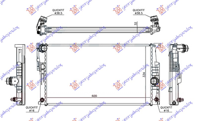 HLADNJAK MOTORA 1.5/2.0-3.0 (118i/125i N20 135) BENZIN (AUTO) (600x334x32)