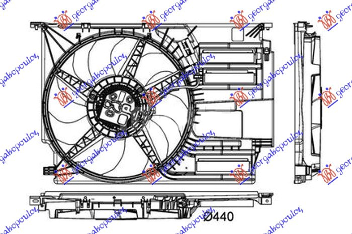 VENTILATOR KOMPLET (1.5/2.0 BENZIN - 2.0 DIZEL) (440mm) (600W) (2 PIN)