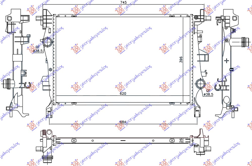 HLADNJAK MOTORA 2.0 MJTD DIZEL (MAN/AUTO) (620x396x26)