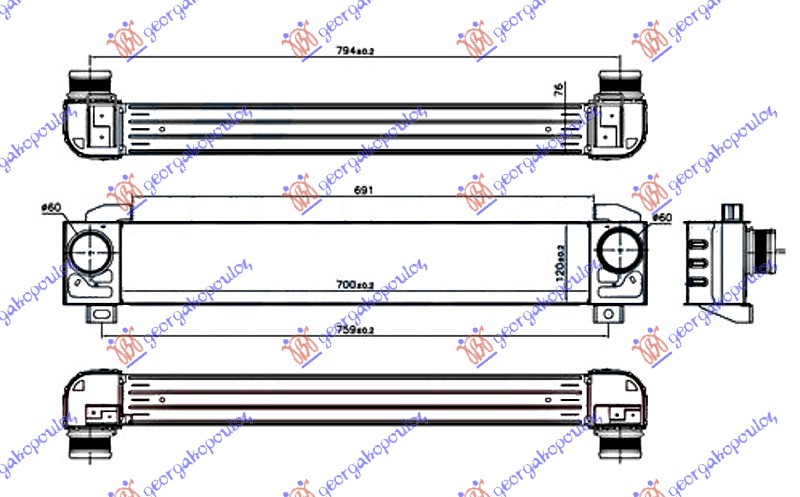 HLADNJAK INTERCOOLERA 1.6 THP BENZIN (700x120x76)