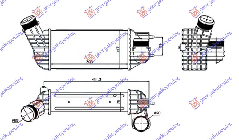 HLADNJAK INTERCOOLERA 2.0 HDI DIZEL DIAM.60/60