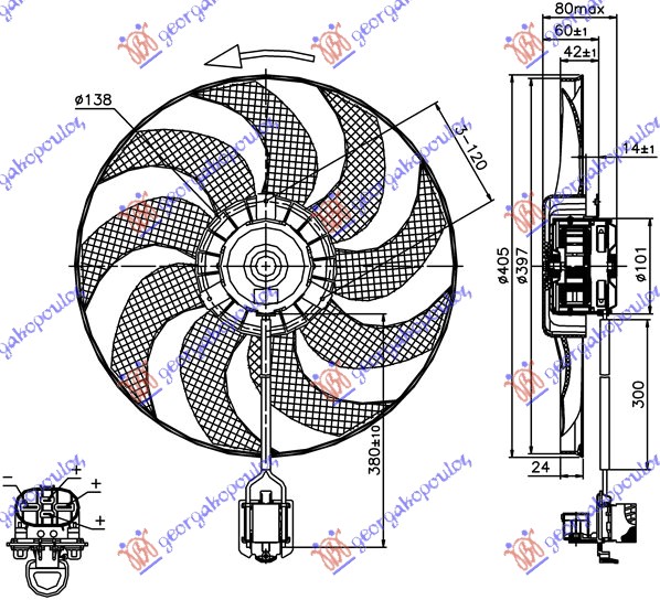 VENTILATOR (MOTOR+ELISA) 400mm 4PIN 1.4-1.6-1.8