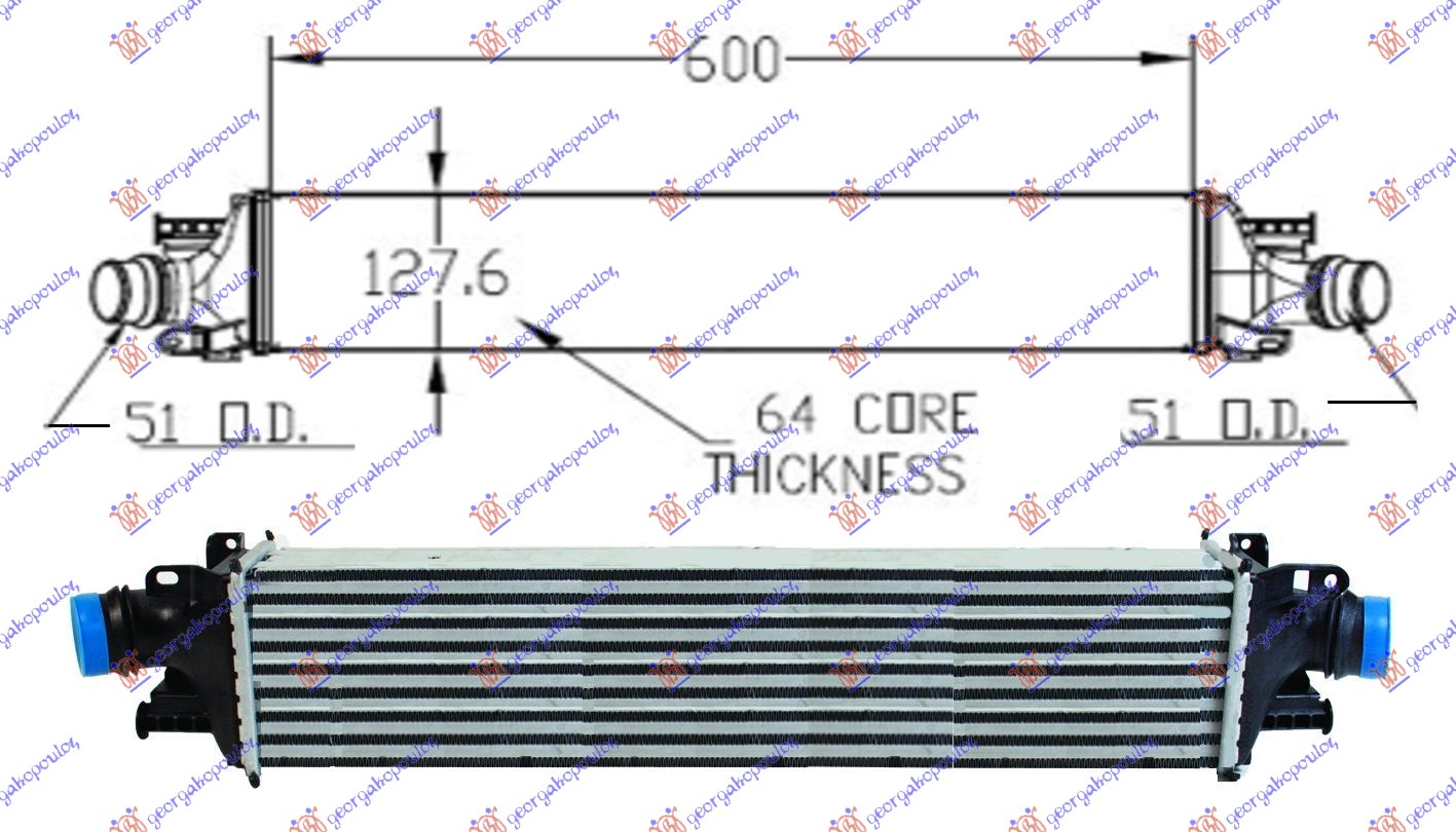 HLADNJAK INTERCOOLERA 1.3TD (60x129x64)