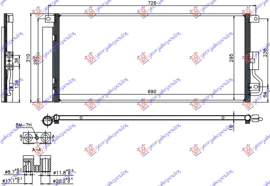 HLADNJAK KLIME 1.4 16v Turbo (B14XFT) BENZIN - 1.6/1.7 CDTi DIZEL (690x295x16)