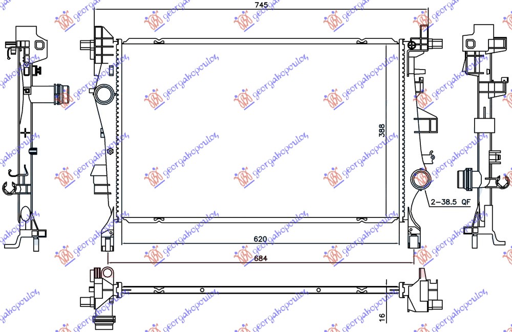 HLADNJAK MOTORA 1.4 TURBO BENZIN / 1.3/1.6 MJTD DIZEL (MAN/AUTO) 2WD/4WD (620x388x16)