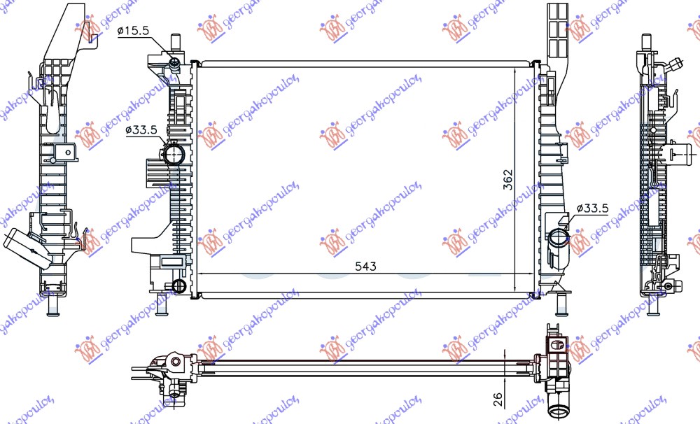 HLADNJAK MOTORA 1.0 EcoBoost BENZIN (543x362x26)