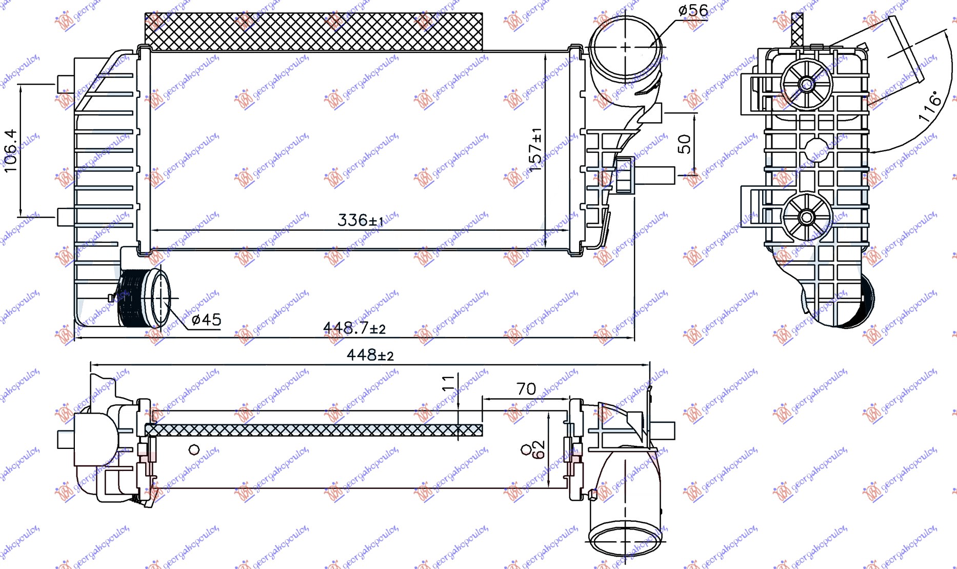 HLADNJAK INTERKULERA 1.5/1.6 TDCI/ECOnetic (336x157x62)