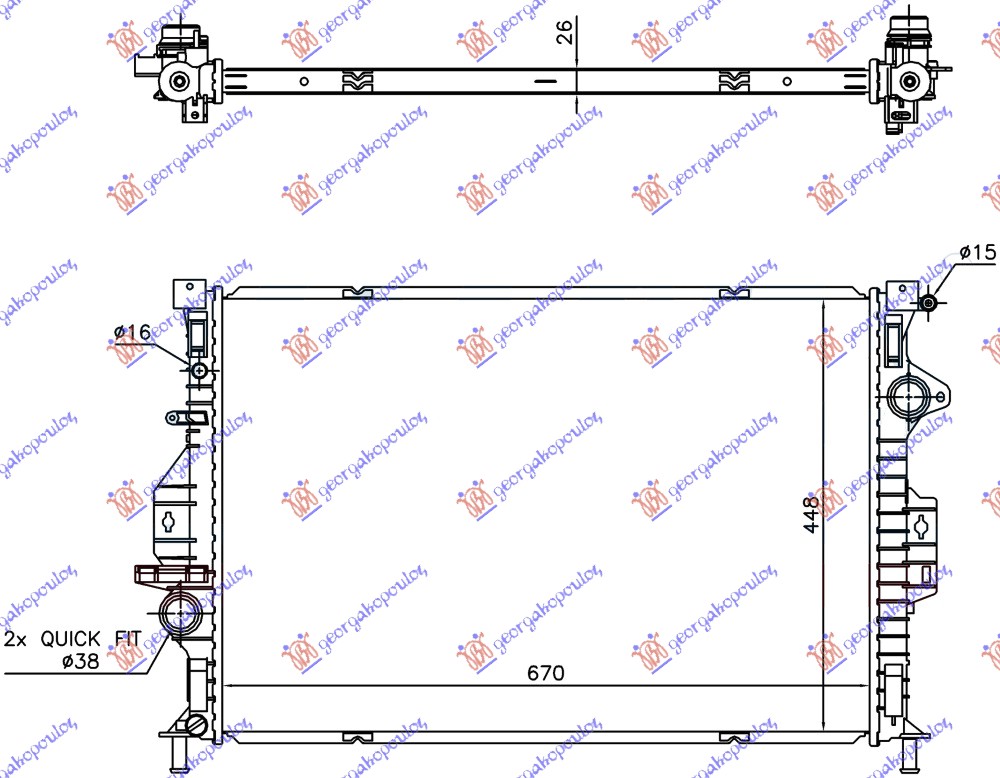 HLADNJAK MOTORA 2.0 TDCi DIZEL (AUTO) (670x448x26) /15