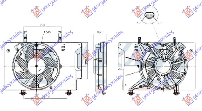 VENTILATOR KOMPLET (1.0 ECOBOOST BENZIN) (+AC) (345mm) (2+2 PIN)