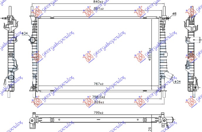 HLADNJAK MOTORA 2.0 TDCi DIZEL (765x460x26) FWD