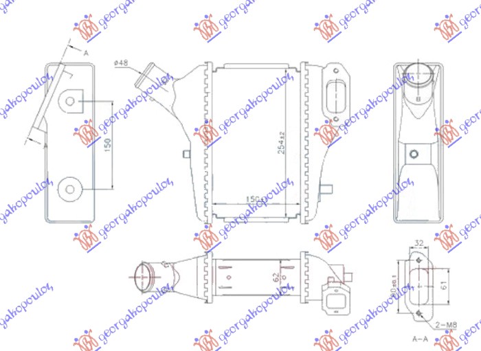 HLADNJAK INTERCOOLERA 1.6-2.2i DTEC DIZEL (150x255x62)