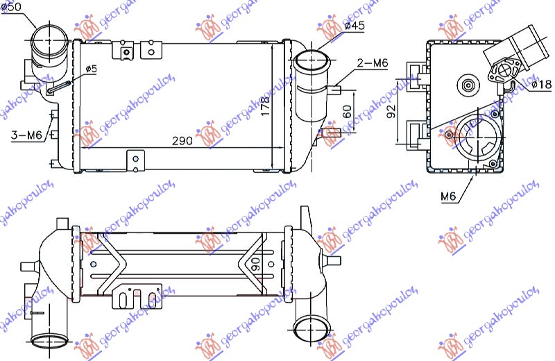 HLADNJAK INTERKULERA 1.6 T-GDI BENZIN (290x178x90)