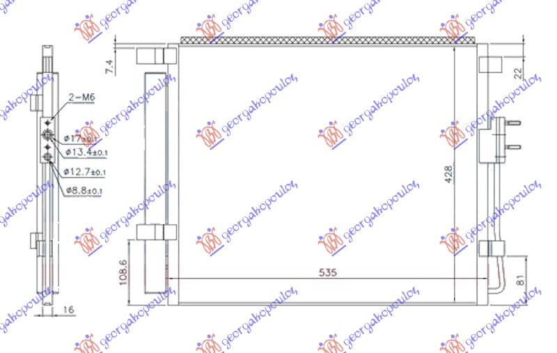 HLADNJAK KLIME 2.0/2.2 CRDi DIZEL (490x430x16) (HALLA TIP)