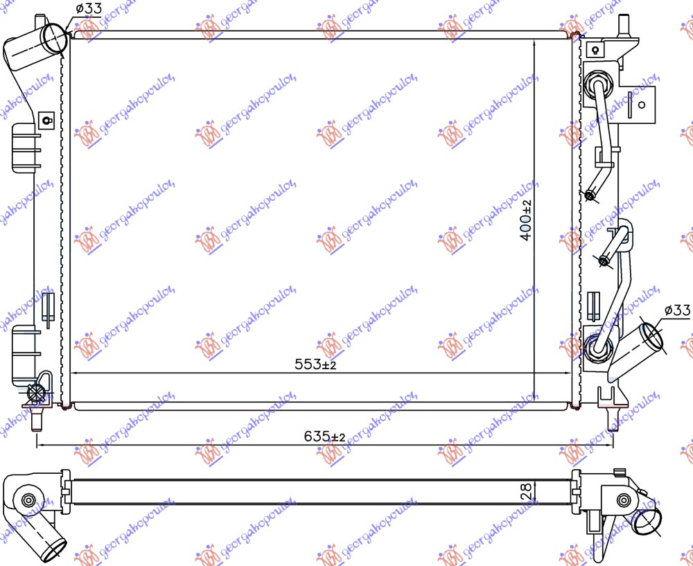 HLADNJAK MOTORA 1.6i/2.0i/1.6 GDI BENZIN (AUTO) (553x400x28)