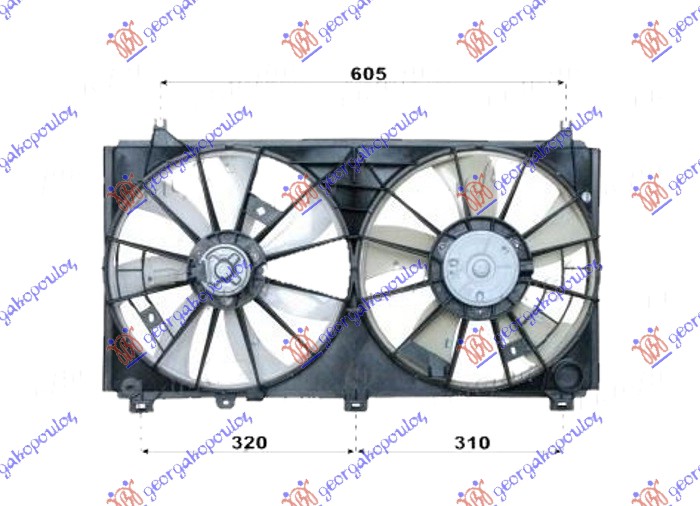 VENTILATOR (DUPLI) KOMPLET (2.5 BENZIN) (350/350mm) (2+2 PIN)