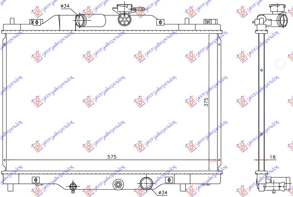 HLADNJAK MOTORA 2.0 BENZIN (375x575x16) (KOYO)