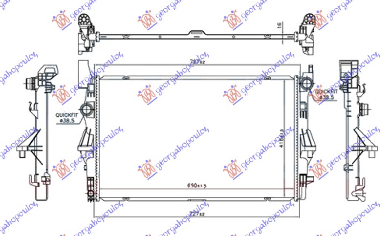 HLADNJAK MOTORA 1.6 (109/111 CDI) (-AC) (690x418x16) (NOSAC NA SREDINI)