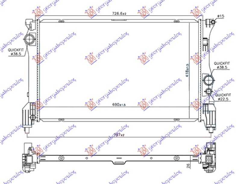 HLADNJAK MOTORA 2.2 (114/116/119 CDI/BLUETEC) (690x418x26) (NOSACI DOLE)