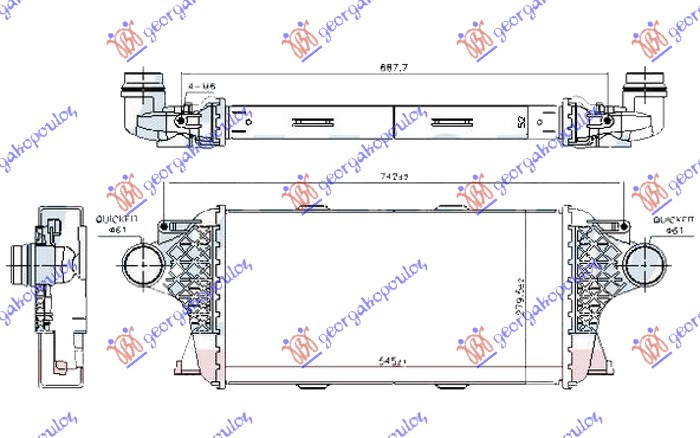 HLADNJAK INTERCOOLERA 3.0 DIZEL (545x280x50)